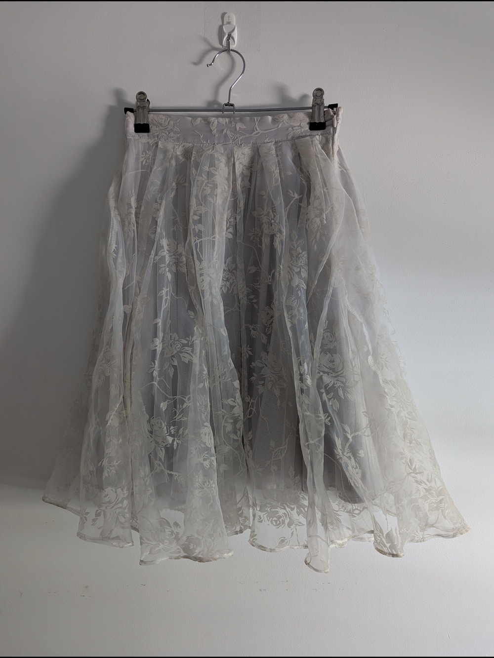 Silver Floral Velvet Chiffon Midi Skirt